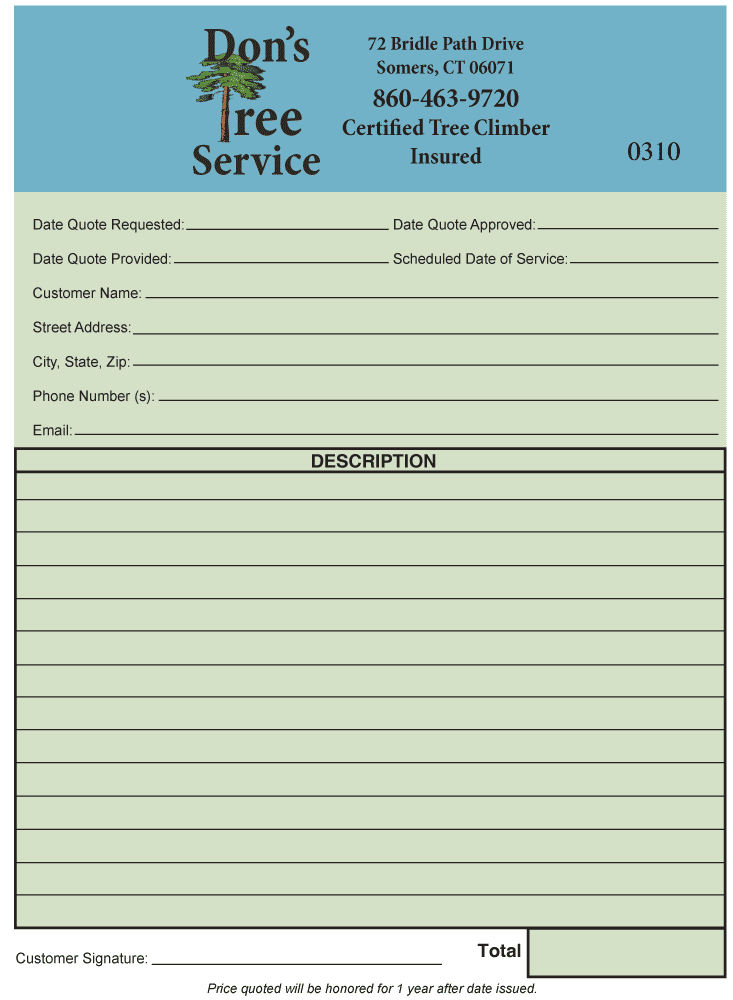 Free Tree Service Estimate Template